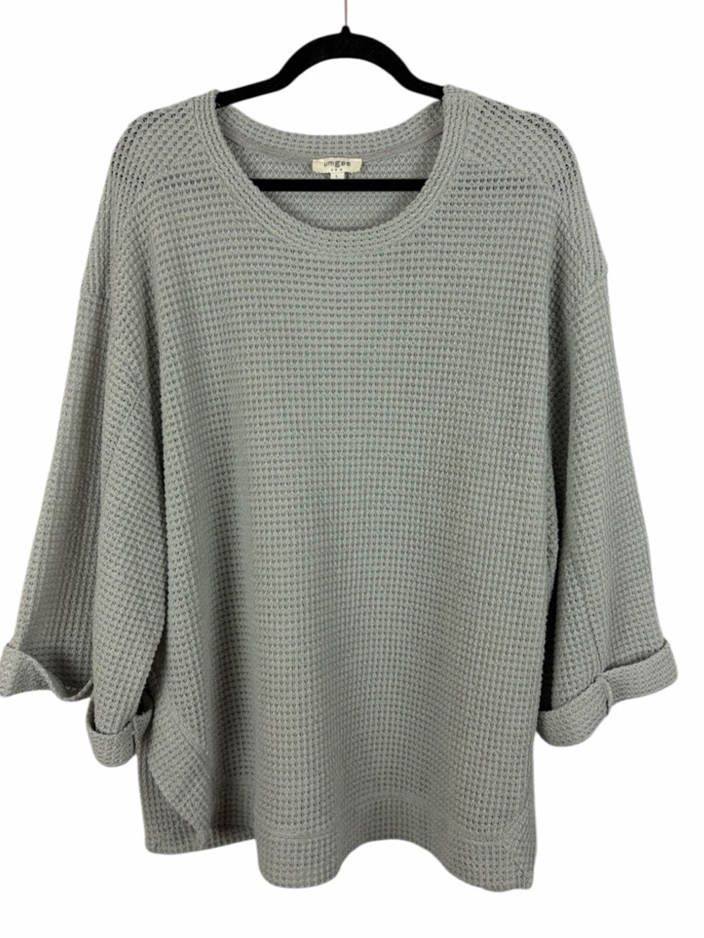 Umgee Waffle Knit Top Sage Green Oversized Casual Sweater Size Large